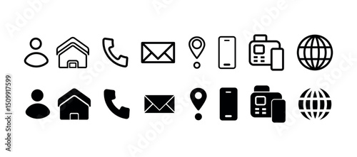 Business card icon set. user, address, contract information,home, mail, location, phone, fax, website symbol for app and website. business card png and vector illustration on transparent background
