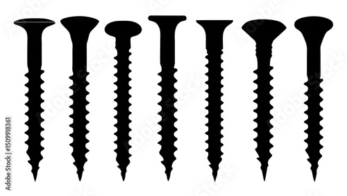 Set of black various screws vector silhouette
