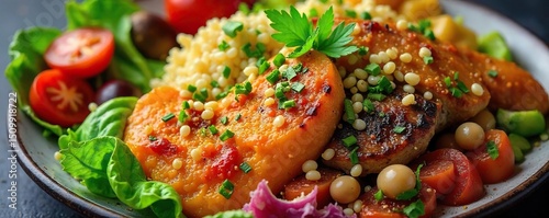 A vibrant and colorful spread of vegetarian dishes, featuring fresh vegetables, grains, and legumes Perfect for a healthy and delicious meal , spinach, colorful, fresh