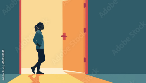 Woman stepping outside with tears, emotional transition