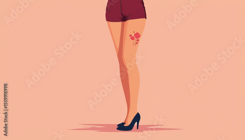 Stylish woman showcasing birthmark on leg, beauty and individuality