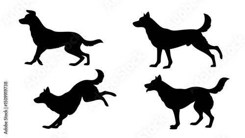 set of dog different pose silhouette vector