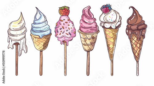 Colorful Popsicle Line Art: Sweet Summer Treat Vector Graphic Design Element hot day joy fun food   