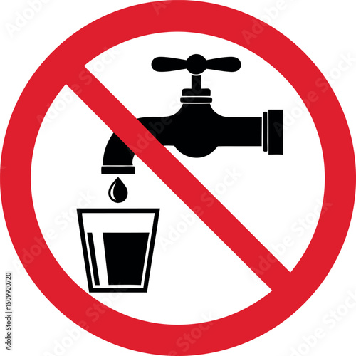 No Water Usage Sign - Save Water, Stop Waste, Water Conservation, No Faucet, Dripping Tap, Eco-Friendly Icon, Environmental Protection, Prohibited Water Use, Restriction Symbol, Sustainability Awarene