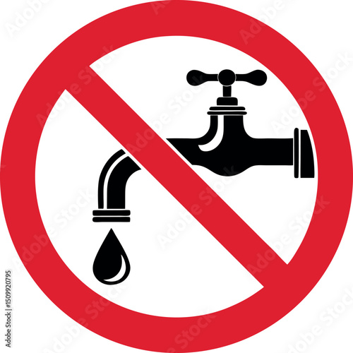 No Water Usage Sign - Save Water, Stop Waste, Water Conservation, No Faucet, Dripping Tap, Eco-Friendly Icon, Environmental Protection, Prohibited Water Use, Restriction Symbol, Sustainability Awarene