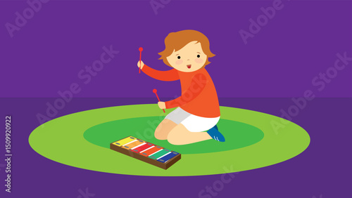 Boy playing xylophone. Flat illustration of boy playing xylophone vector icon for web design