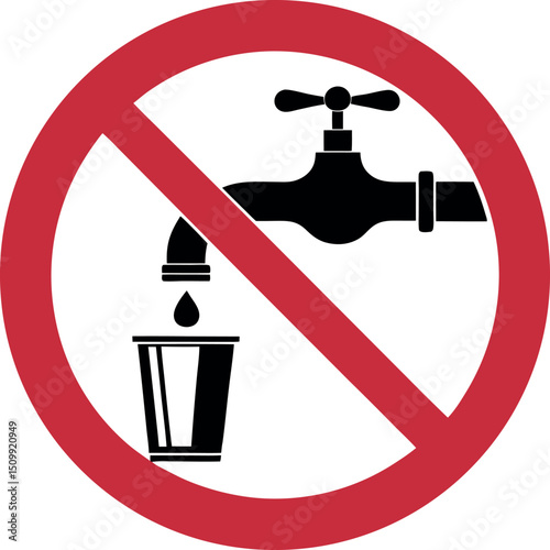 No Water Usage Sign - Save Water, Stop Waste, Water Conservation, No Faucet, Dripping Tap, Eco-Friendly Icon, Environmental Protection, Prohibited Water Use, Restriction Symbol, Sustainability Awarene