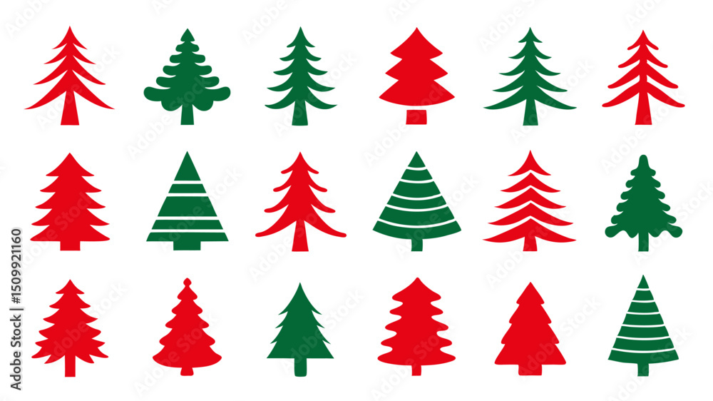 Obraz premium set of red and green christmas tree vector.