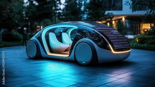 Envisioning a sustainable future with a sleek futuristic solar powered car reflecting innovation and progress in a