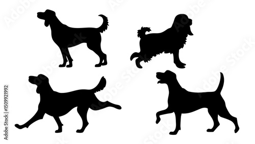 set of dog different pose silhouette vector