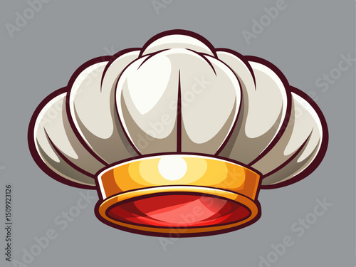 A professional vector of a puffy chef’s hat in white fabric style, centered on a solid light gray background