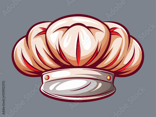 A professional vector of a puffy chef’s hat in white fabric style, centered on a solid light gray background