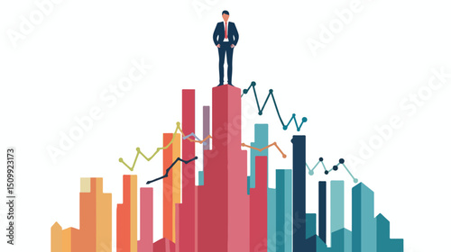 Triumphant Businessman: Reaching the Peak of Financial Success top tie goal suit male money climb   