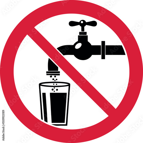 No Water Usage Sign - Save Water, Stop Waste, Water Conservation, No Faucet, Dripping Tap, Eco-Friendly Icon, Environmental Protection, Prohibited Water Use, Restriction Symbol, Sustainability Awarene
