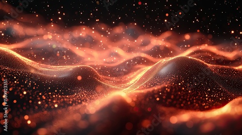 An ethereal landscape of fiery stardust gently undulating reminiscent of distant galaxies and cosmic wonders with soft
