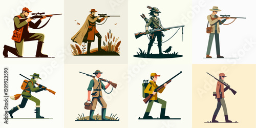 collection of animal hunter illustration