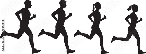 Running people silhouette set isolated on white background