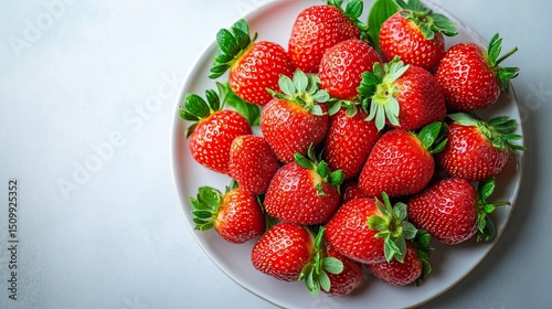 A vibrant plate of juicy red strawberries promises summer s sweetness and healthy delights on a bright white dish with
