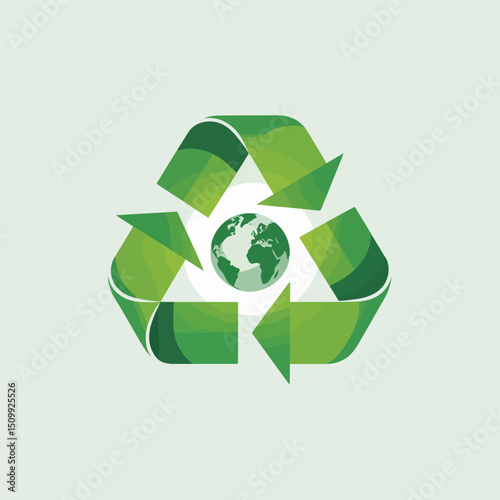 Green Recycle Icon with Globe Center Representing Global Environmental Responsibility, Sustainability, and the Circular Economy for Planet Conservation