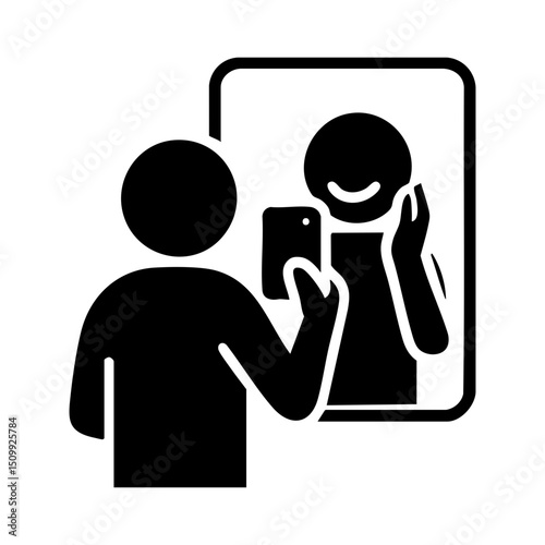 Self reflection icon with smiling mirror image