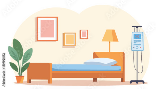 Modern IV stand in serene home recovery setting, comfort and care