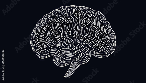 Neural network brain illustration with circuit patterns, cognitive analysis