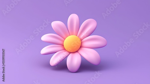 3D render of a stylized pink flower with a bright yellow center and rounded petals.