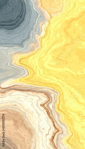 Dynamic waves of delicate light yellows form an abstract fluid background for minimalist designs. photo