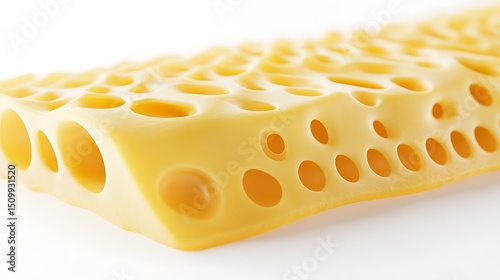 3D render of a blocky, yellow cheese with numerous circular holes.