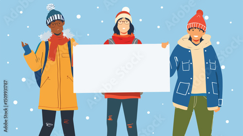 Youthful Team Holding Blank Banner: Perfect for Your Message! sign hope group empty space happy event photo
