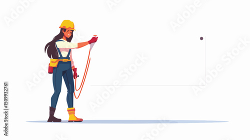 Confident Female Engineer Holding Blank Banner, Ready for Your Message, Innovation and Success      