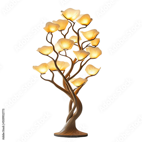 Front view of a tree-style LED floor lamp isolated on a white transparent background