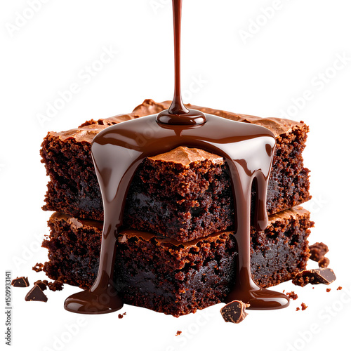 Rich, fudgy chocolate brownies stacked with glossy chocolate sauce dripping over the top