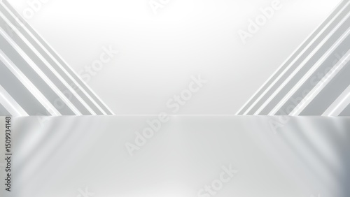Abstract architectural space with empty concrete floor, Geometric in white sci-fi interior design, 3d rendering background