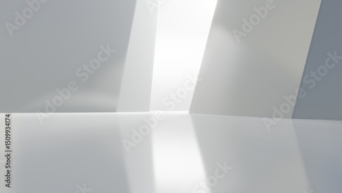 Fototapeta Naklejka Na Ścianę i Meble -  Abstract architectural space with empty concrete floor, Geometric in white sci-fi interior design, 3d rendering background