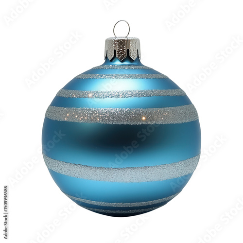 Shiny Christmas ball ornament with reflective surface, isolated on a transparent background. 