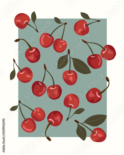 A set of cherry berry sketches, engraving. Color Fruit  hand drawn vector .