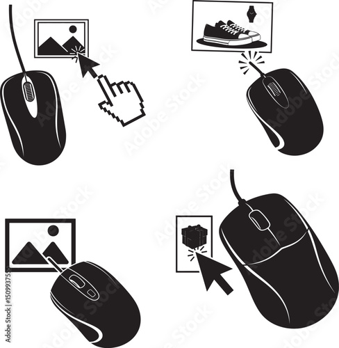 Computer Mouse Click Actions Vector Illustration, Vector Set of Computer Mouse Interaction Icons