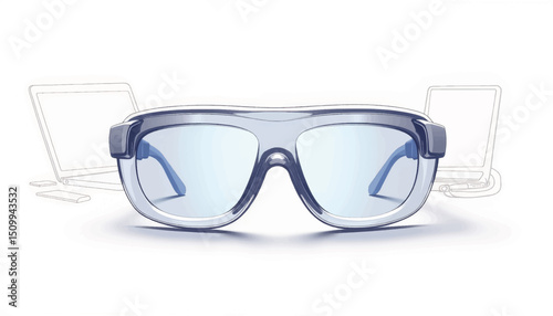 Futuristic AR glasses displayed on white background, advanced technology