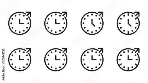 A vector set of diverse clock face icons representing time, speed, and business deadlines