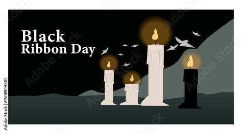 Somber Black Ribbon Day Vector Illustration Collection for Remembrance-02