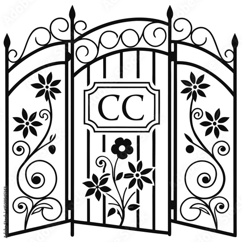 Elegant Ornate Gate Stencil Design: Intricate Ironwork with Floral Details - Perfect for Crafts, Home Decor, and Personalized Projects