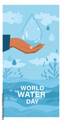 Refreshing World Water Day Illustration with Falling Water Drops and Foliage-02