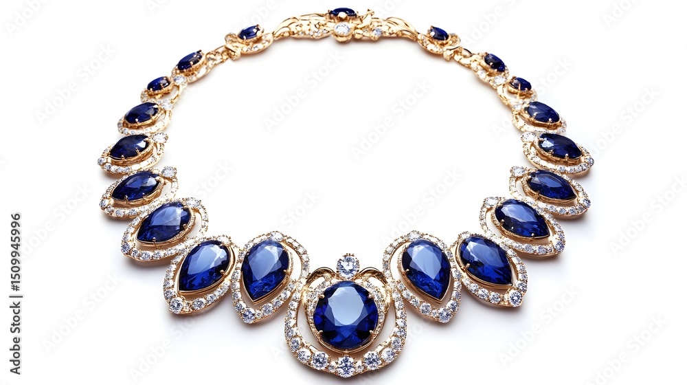 Obraz premium A stunning necklace featuring blue sapphires and sparkling diamonds, elegantly designed for a luxurious look.