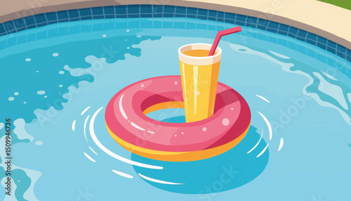 Colorful drink holder floating in pool, summer relaxation