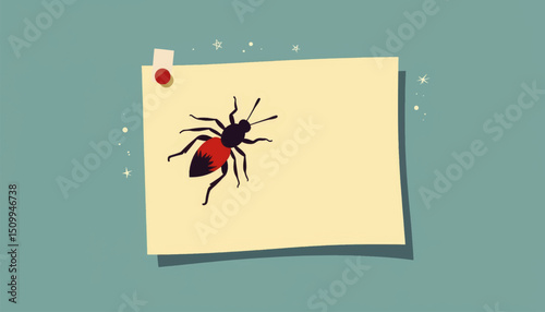 Insect caught on sticky trap paper, pest control illustration
