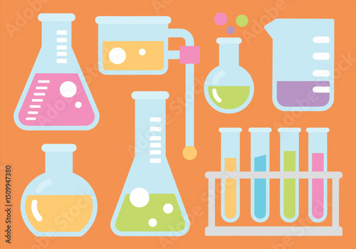Colorful Laboratory Glassware and Chemistry Equipment Vector Illustration, laboratory, laboratory glassware, chemistry equipment, colorful laboratory glassware
