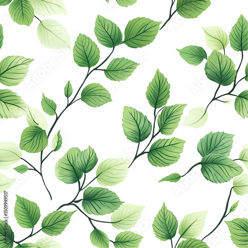2d illustration of a tileable pattern of elm leaves isolated on a white transparent background