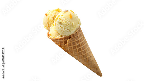 Mango  ice cream in a sugar cone isolated on transparent background