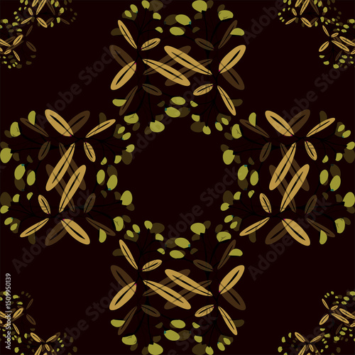 Ornament leaf and flowers seamless patterns